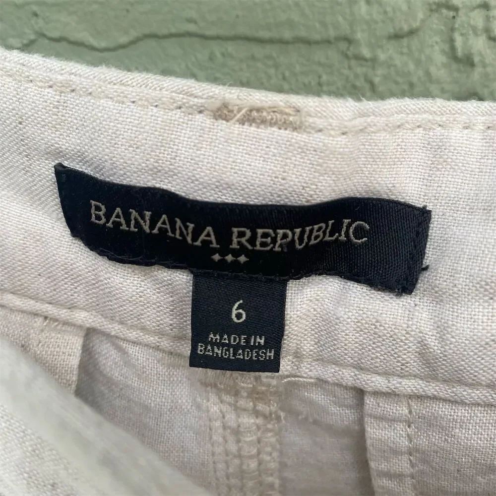 Banana Republic Women's Chino Pants Size 6 Beige Linen-Cotton Button
